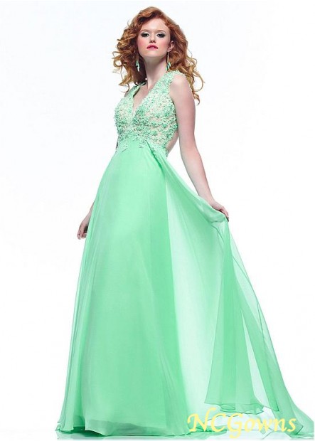Floor-Length V-Neck A-Line Silhouette Green Prom Dresses