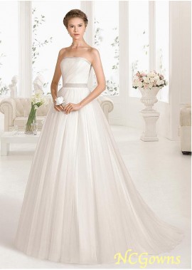 Sleeveless Natural Waistline Tulle Strapless Neckline Wedding Dresses T801525384554