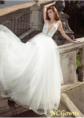 Natural Sweep 15-30Cm Along The Floor Tulle A-Line Silhouette Wedding Dresses