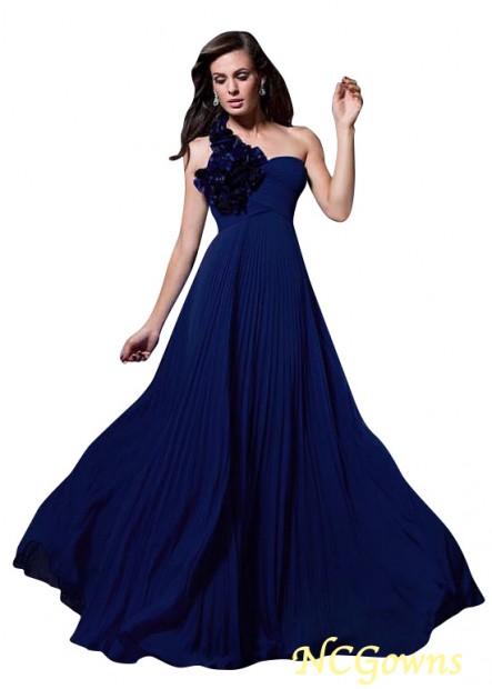 Ncgowns Floor-Length Circle Skirt Type A-Line Silhouette Blue Tone One Shoulder Neckline Chiffon Evening Dresses