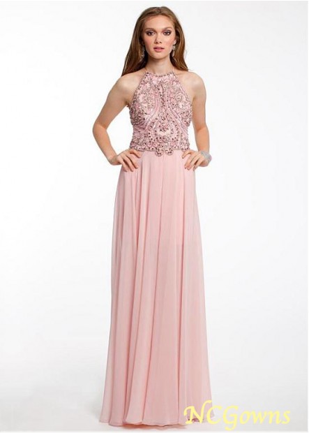 Pink A-Line Chiffon Fabric Prom Dresses