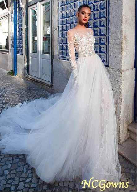 A-Line Tulle Fabric Bateau Natural Wedding Dresses