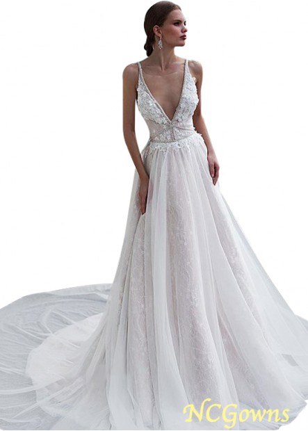 Full Length Length Tulle  Lace Scoop A-Line Wedding Dresses