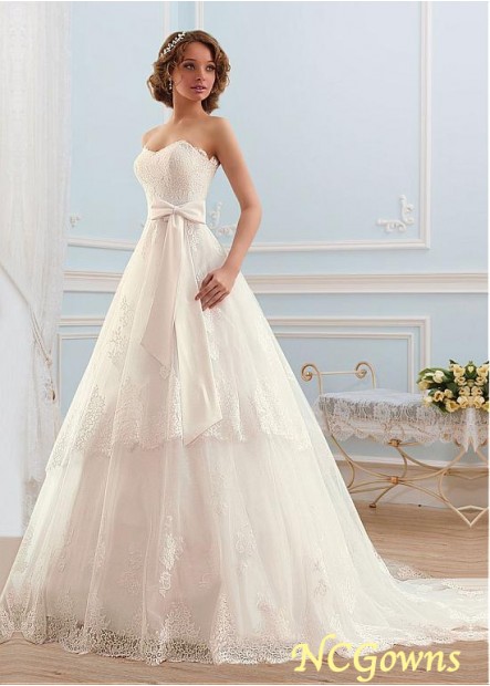 A-Line Silhouette Tulle Fabric Full Length Wedding Dresses