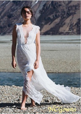 Natural Short Sleeve Length Lace  Silk-Like Chiffon Fabric Wedding Dresses