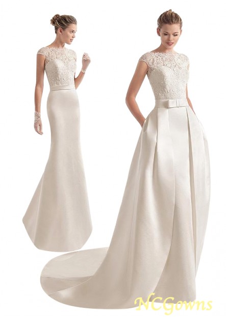 Cap Sleeve Type Short Tulle  Satin Fabric Natural Wedding Dresses