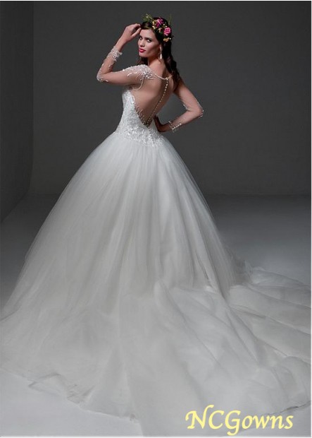 Ncgowns Long Tulle  Satin Full Length Dropped Ball Gown Style