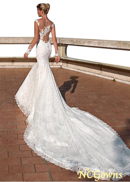 Tulle  Lace Full Length Bateau Mermaid Trumpet Wedding Dresses