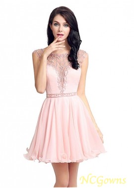 Chiffon  Tulle Fabric Pink Short Mini Jewel Prom Dresses
