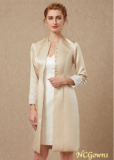 Long Sleeve Jackets Satin Wedding Party Evening Women's Wrap With Lace