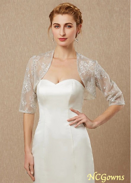 Women's Wrap Glittering Elegant Shine Half Sleeve Lace Wedding Wraps With Lace J121658825674