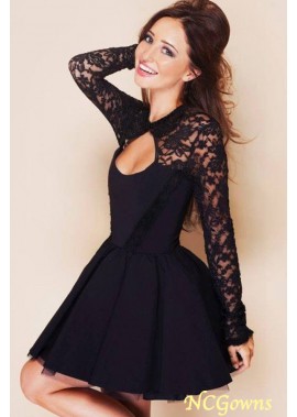 Ncgowns Short Long Sleeve Open Back A Line Black Dresses